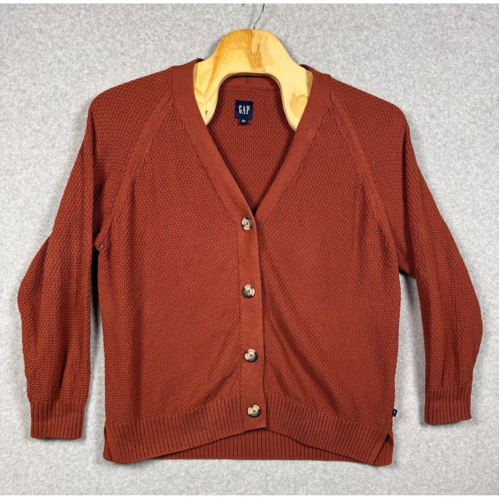 Gap Cardigan Sweater Womens XXL Orange Excellent Cotton Honeycomb Knit V-Neck